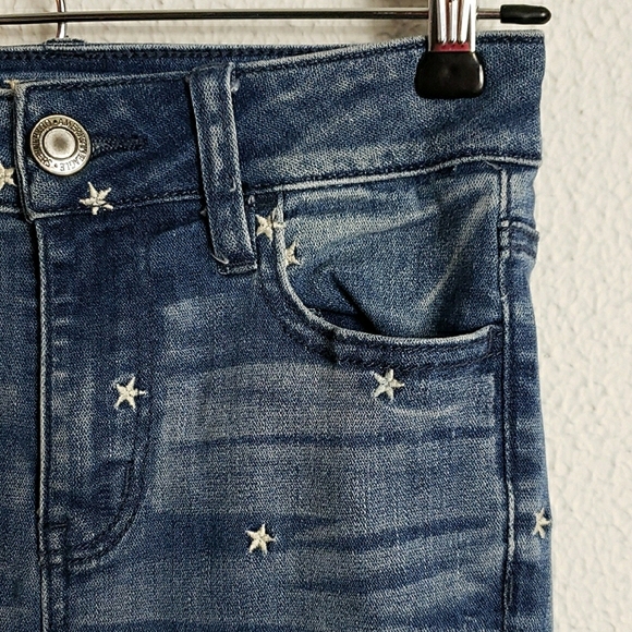 AEO American Eagle Outfitters High Rise Jegging Embroidered Star Blue Preppy 0 - Picture 3 of 10
